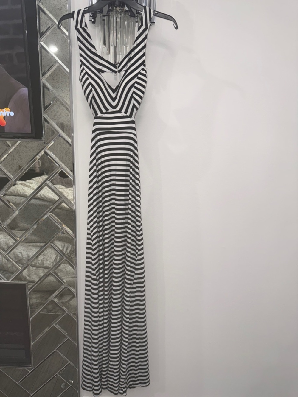 Forever 21 Stripe fitted maxi Dress Sleeveless V-Neck with cut sides and back